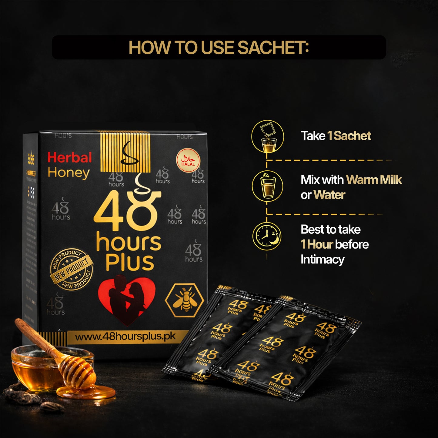 48 Hours Plus | Ginseng Herbal Honey Sachets - 12 Pack