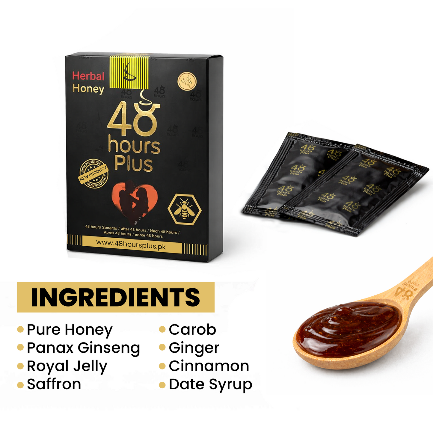48 Hours Plus | Ginseng Herbal Honey – 40g Box (4 Sachets)